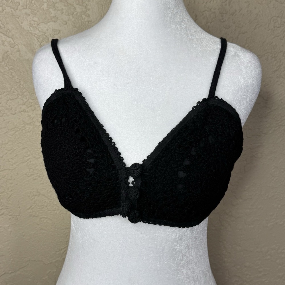 VTG Y2K Crochet Cami Bralette Top Womens S Boho Beach Bikini Whimsigoth Cotton